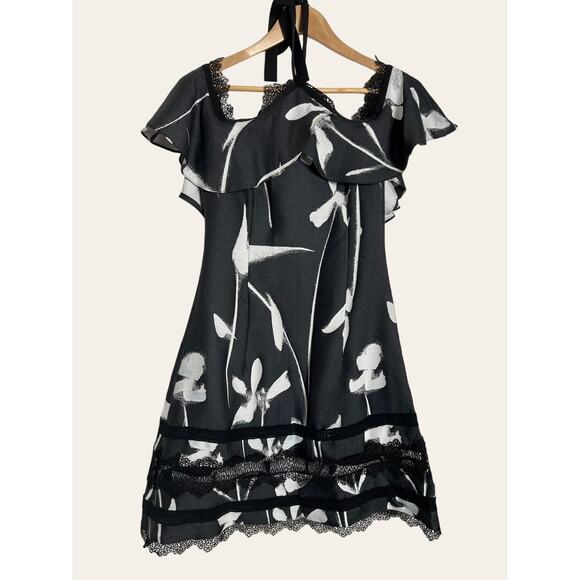Sachin Babi NOIR Black White Lace Off The Shoulder Cocktail Dress Size 6 - Picture 2 of 16